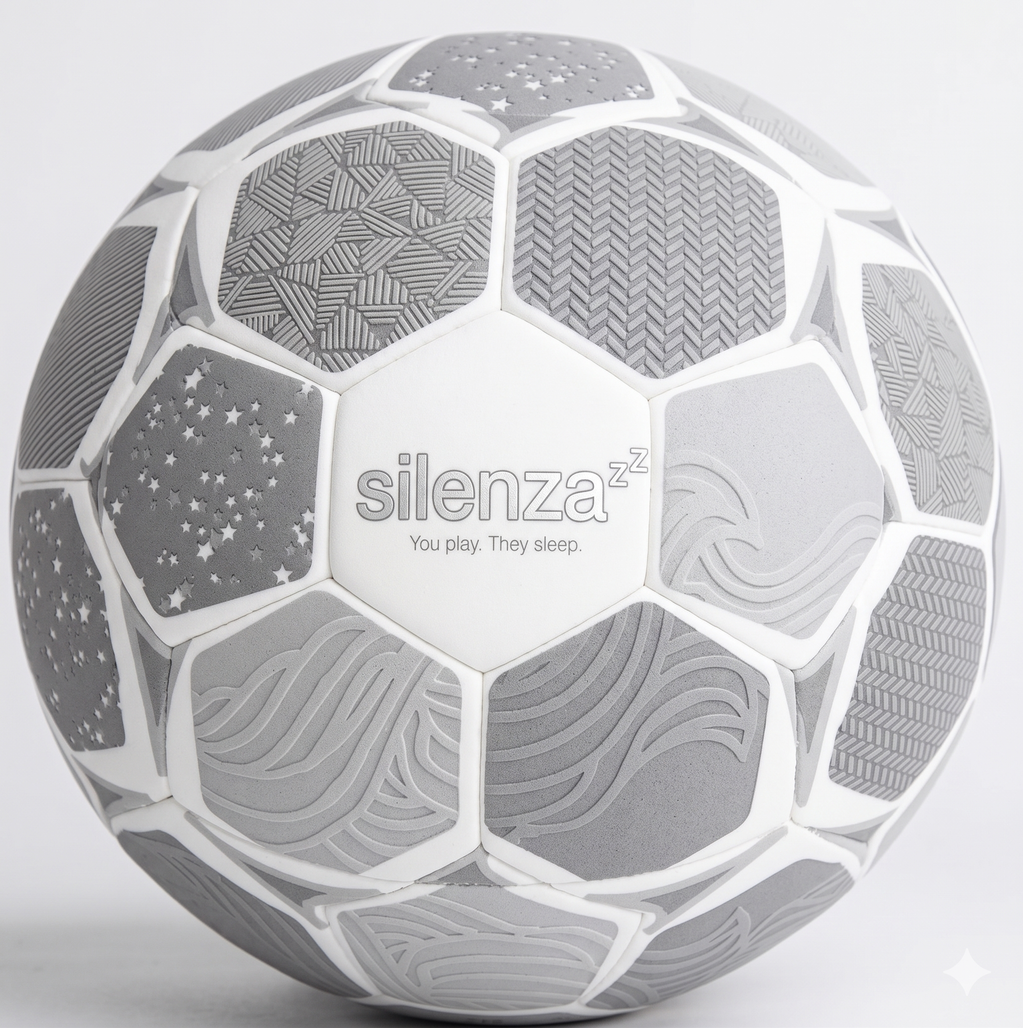 SILENZA Football Size 5 — Geometric 3D relief grayscale, high-density PU Foam, NCM 9506.69.00